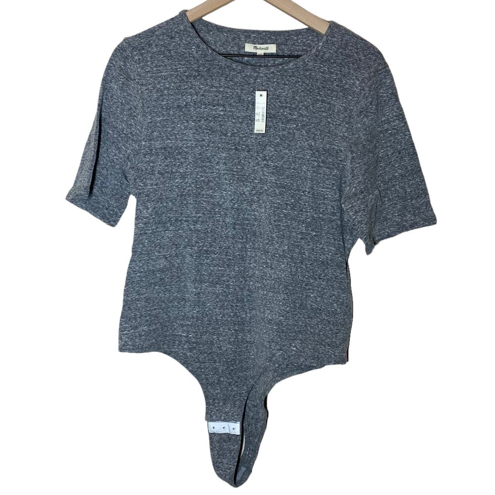 NEW Madewell Crewneck Short Sleeve Thong Bodysuit Gray Size XXL